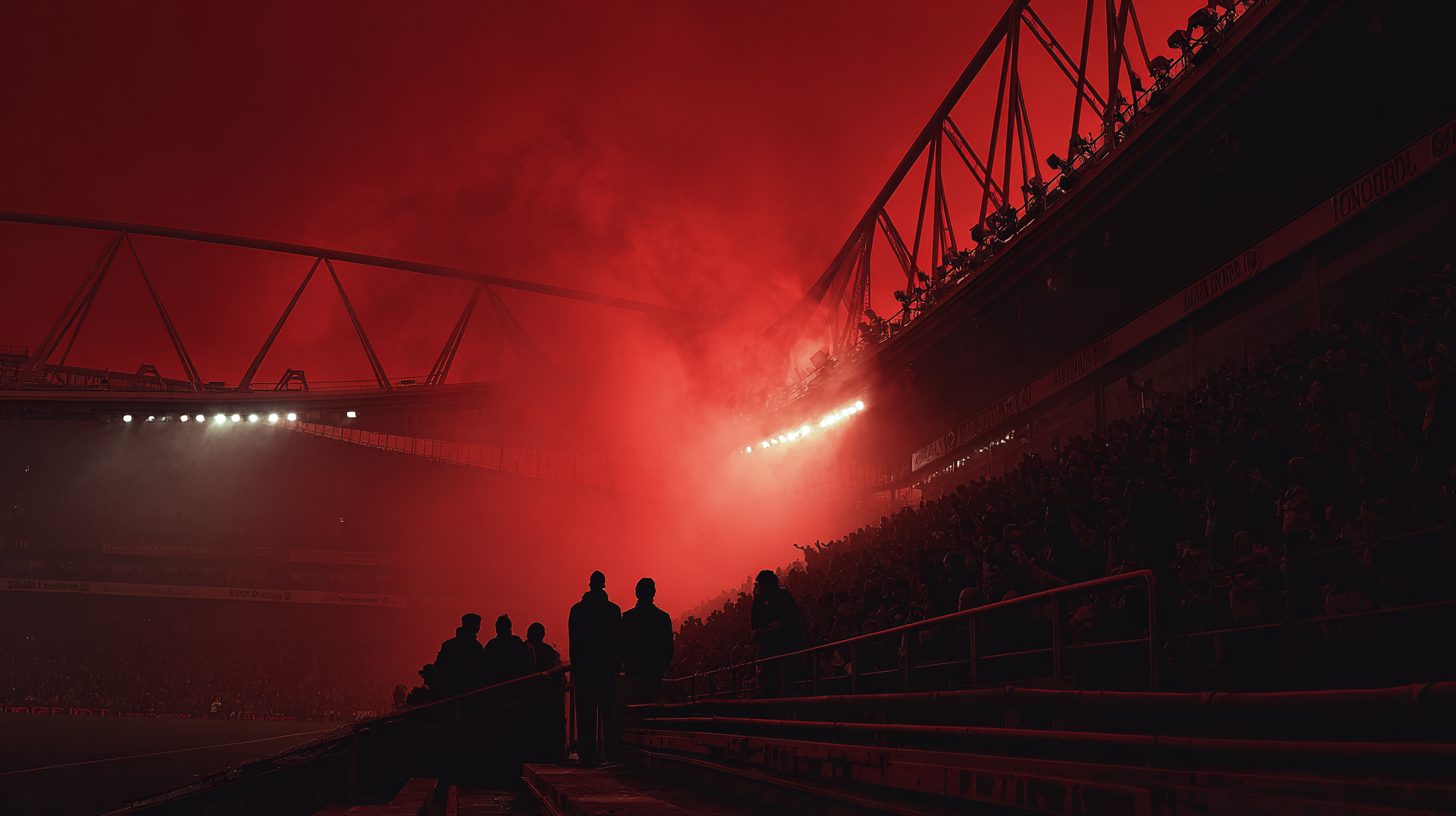 Red flares lighting a North London stadium crowd